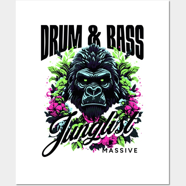 DRUM AND BASS  - Junglist Gorilla Massive (Black/Green/Pink) Wall Art by DISCOTHREADZ 